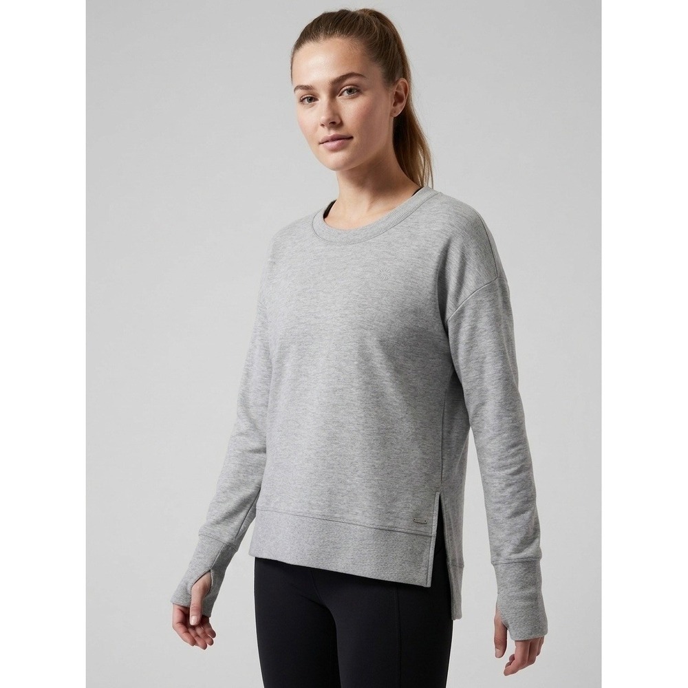 Athleta Coaster Luxe Sweatshirt Grey Heather Crew Neck Thumbholes XS TP
